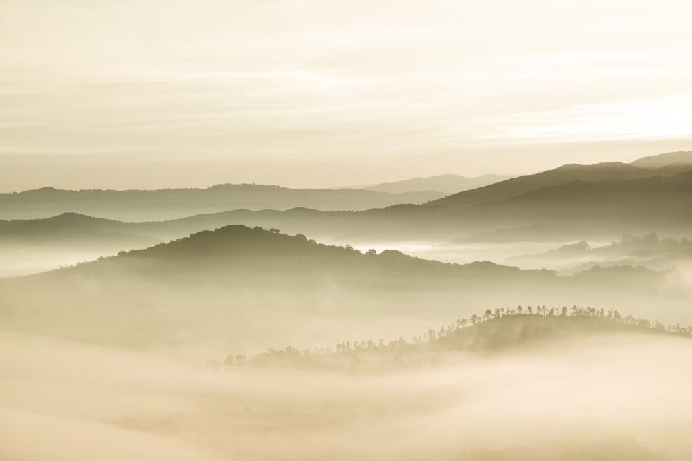 mountains with fogs