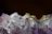 Close-up of a polished amethyst crystal glowing softly against a dark velvet background.