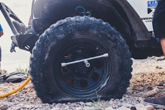 flat tire close-up photography