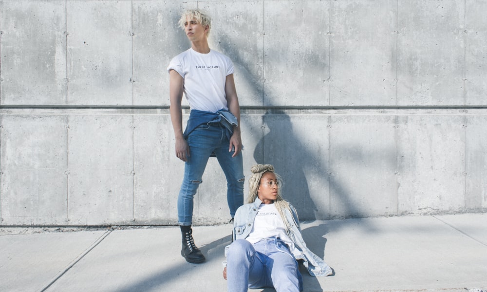 woman and man posing for photoshoot