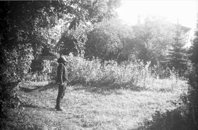 An outdoor photo of a person surrounded by eucalyptus trees, sunlight filtering through leaves.