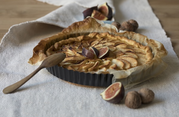 Pie on gray textile