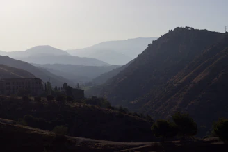 Surveying scene with distant landscape features rendered clearly, no blur or pixelation