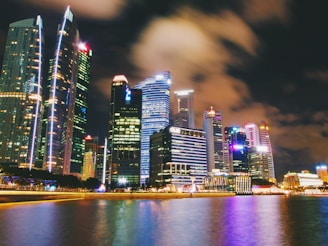 lighted buildings at night