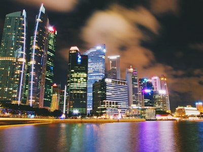 lighted buildings at night