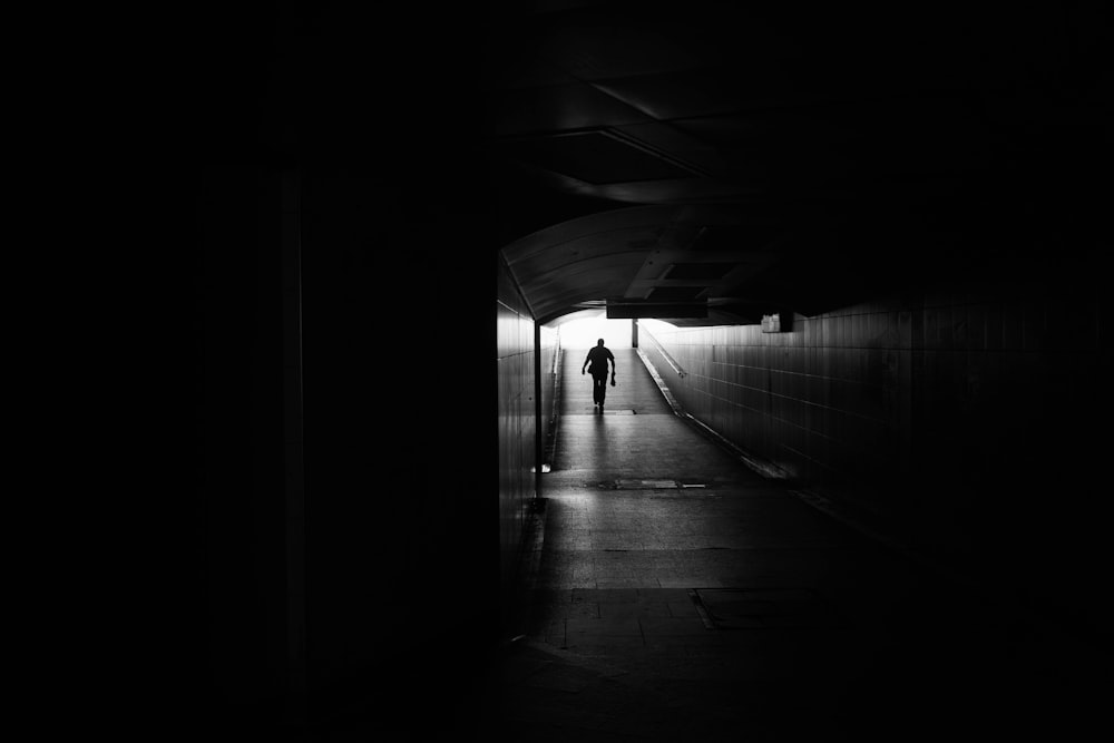 person walking in subway