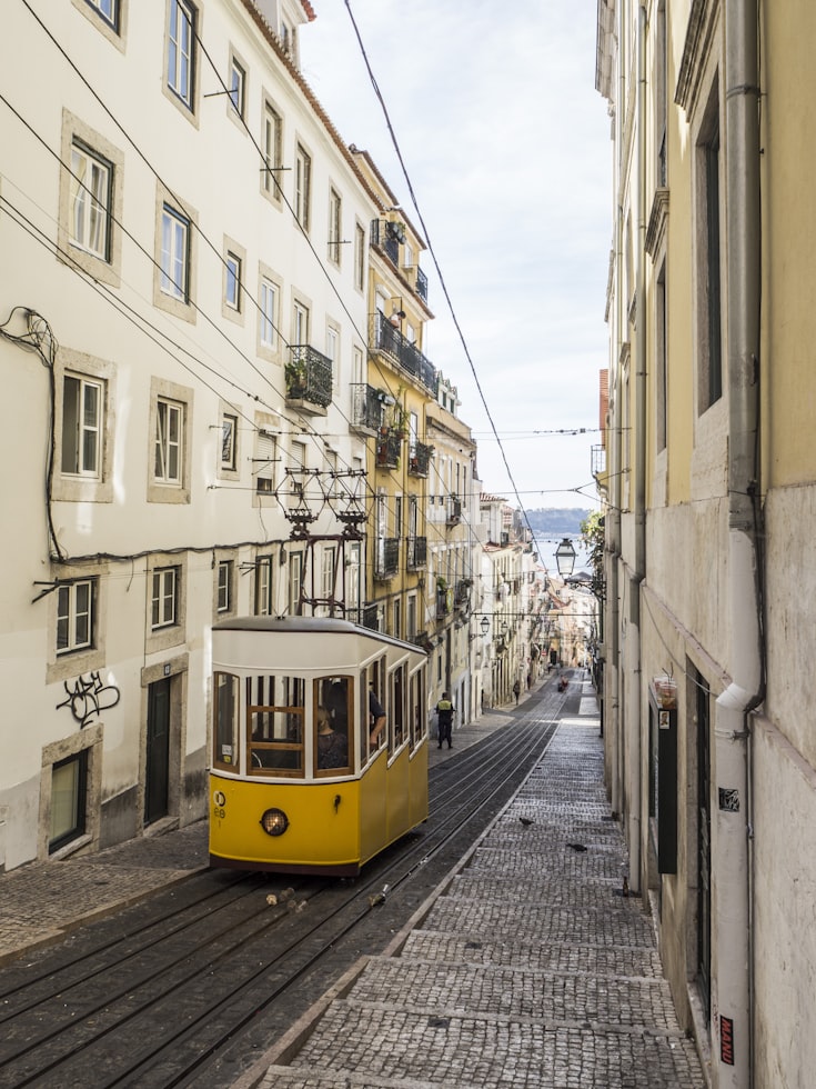streetcar making its way up the hills of Lisbon, Portugal