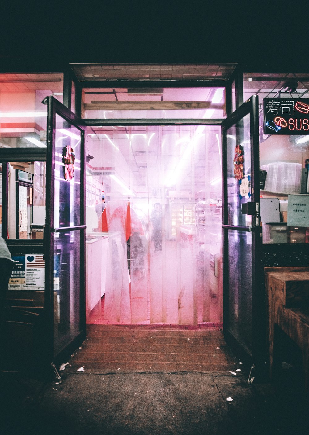 black framed glass door open