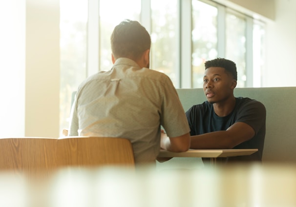 two men talking