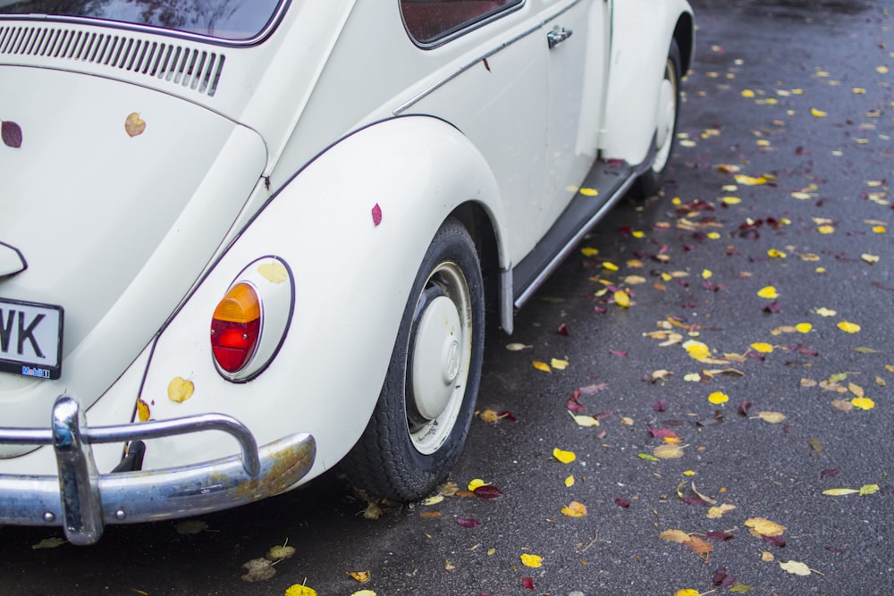 white Volkswagen Beetle