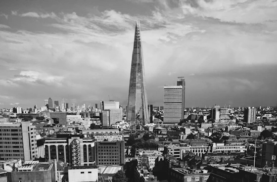 Minimalist line drawing of the London skyline highlighting East London landmarks.