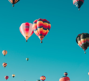 assorted hot air balloons flying at high altitude during daytime