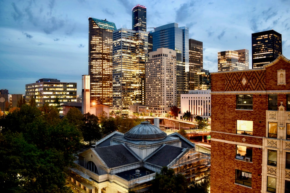 bird's eye view photography of lighted buildings