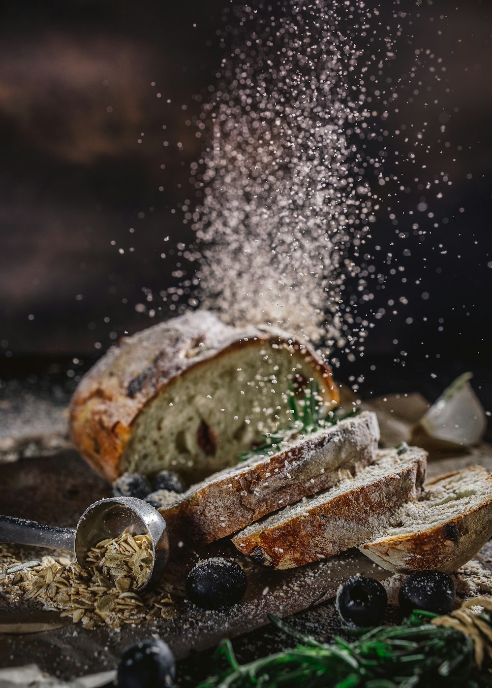 sliced bread on table