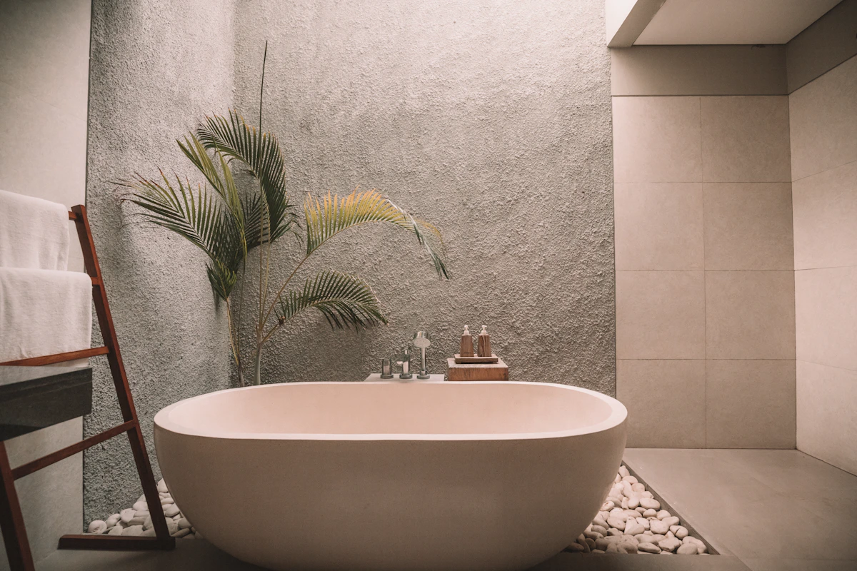 Warm modern spa bathroom