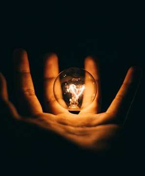 clear glass bulb on human palm