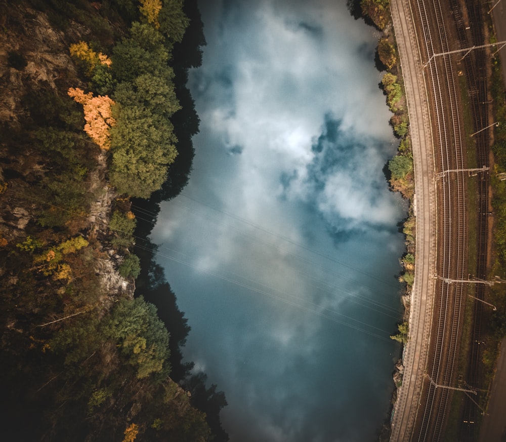 top-view photography of lake