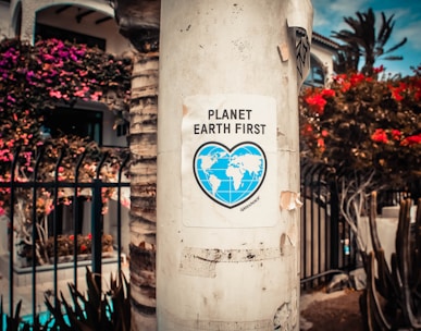 Planet Earth First signage sticked in gray post outdoors