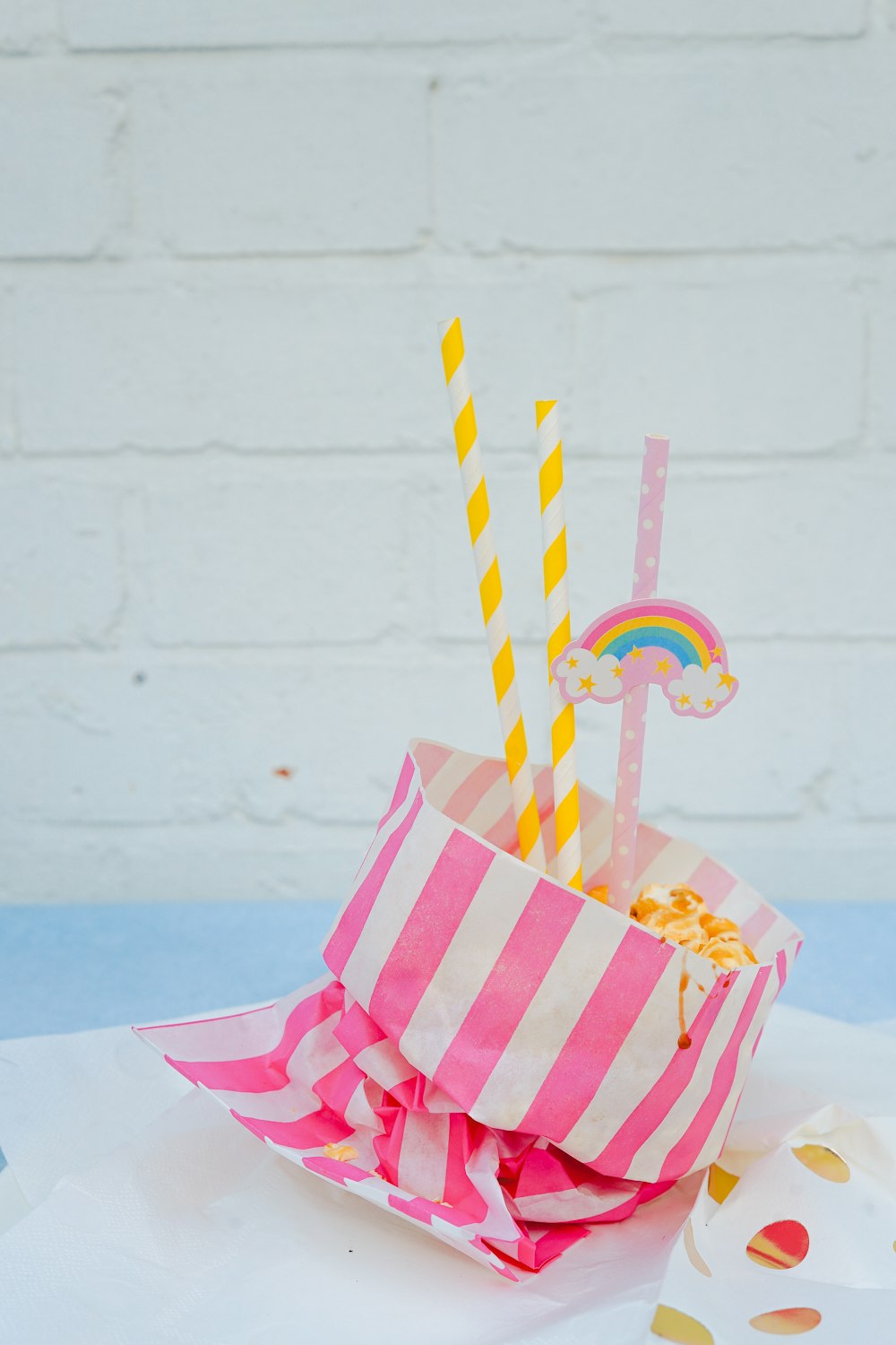 pack of food with straws