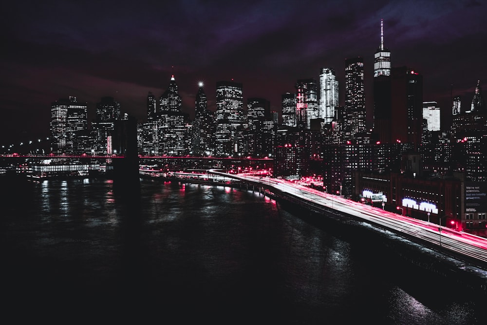 time lapse photography of city at night