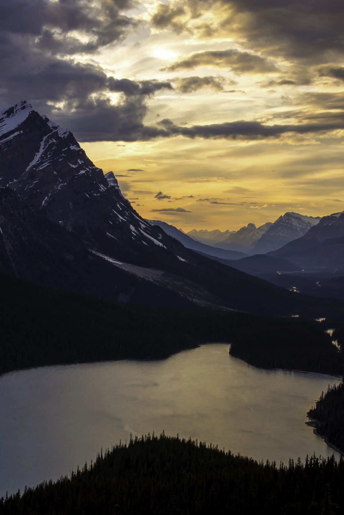 Golden sunset over a mountain lake