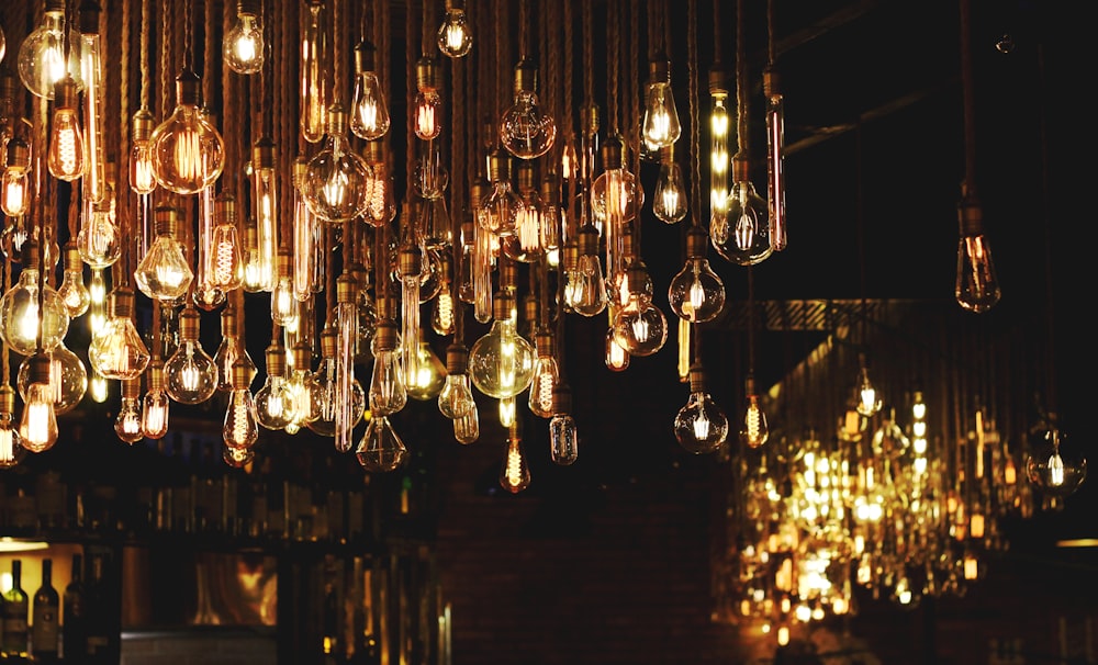 room full of pendant lamps