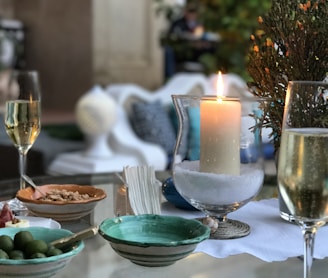 champagne flute on table