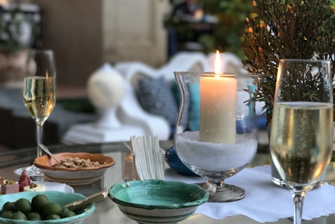 champagne flute on table