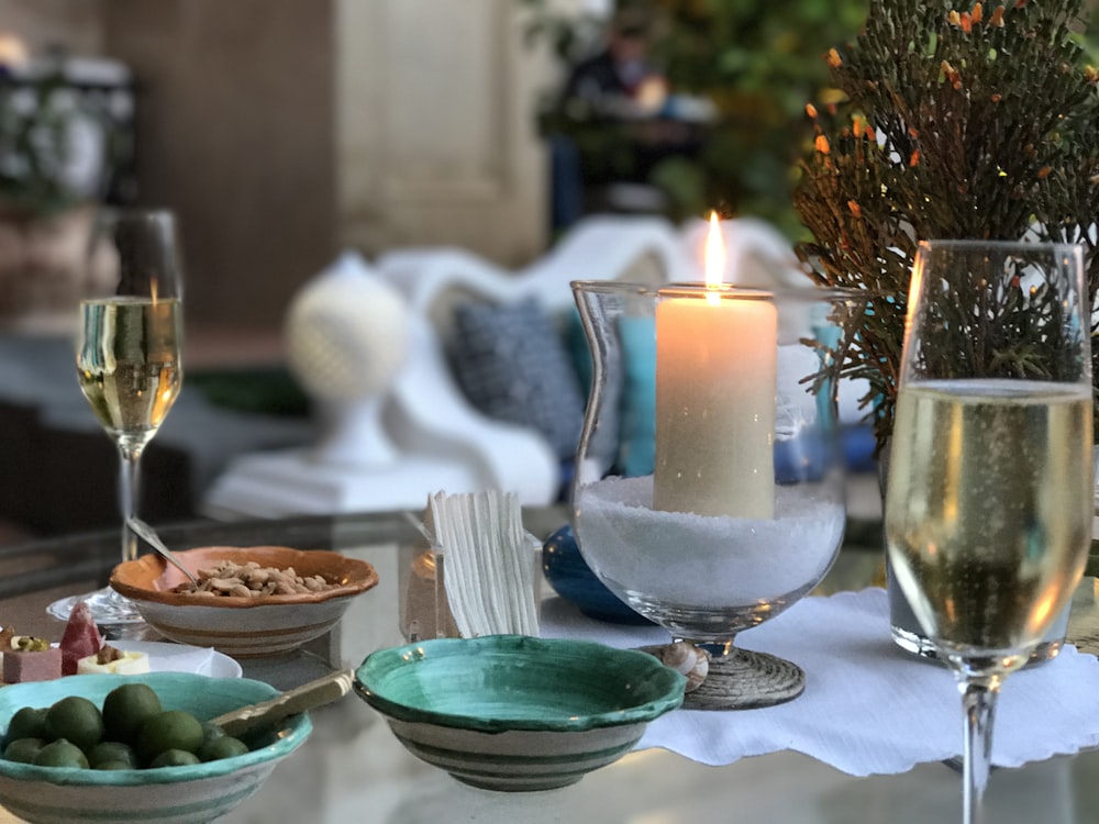 champagne flute on table