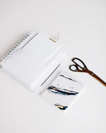 Neatly arranged collection of office supplies including staplers, clips, and scissors