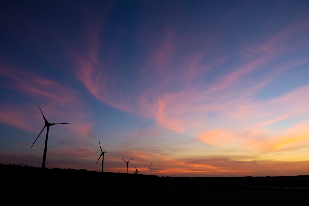 silhouette of wind turbines