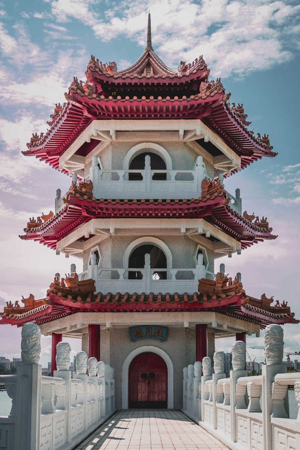 white and red wooden castle