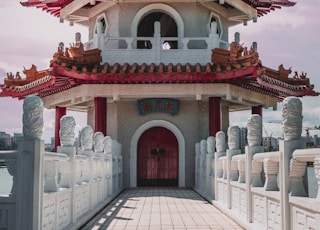 white and red wooden castle