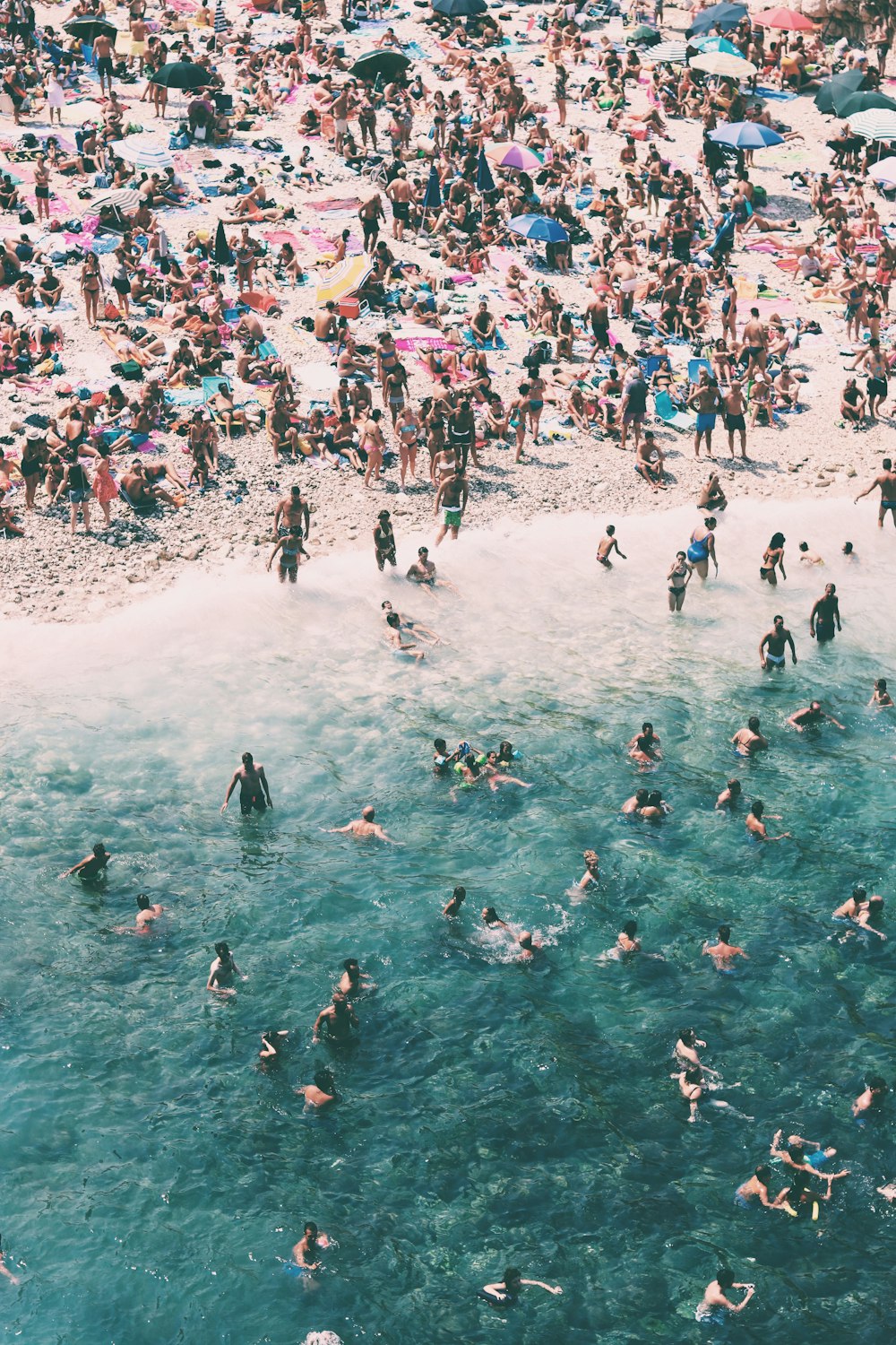 crowded people gathered on beach