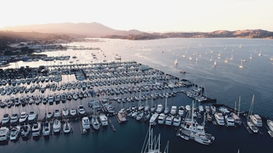 aerial photography of boats docked on water