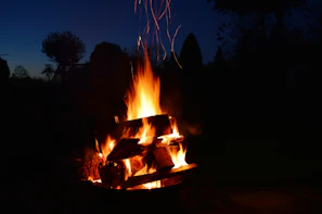 A cozy campfire glowing warmly beneath a starry night sky.