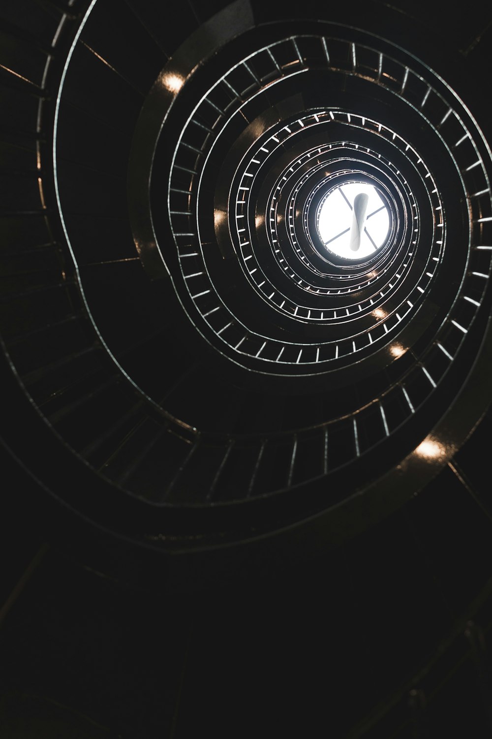 Fotografía de ángulo bajo de escalera de caracol