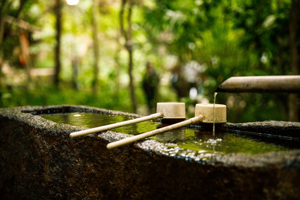 récipient en béton brun avec de l’eau