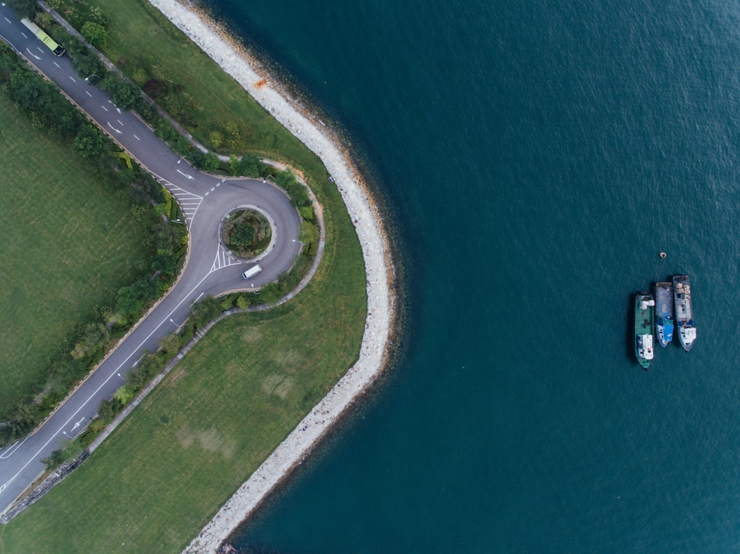 aerial view of green grass field beside body of water during daytime