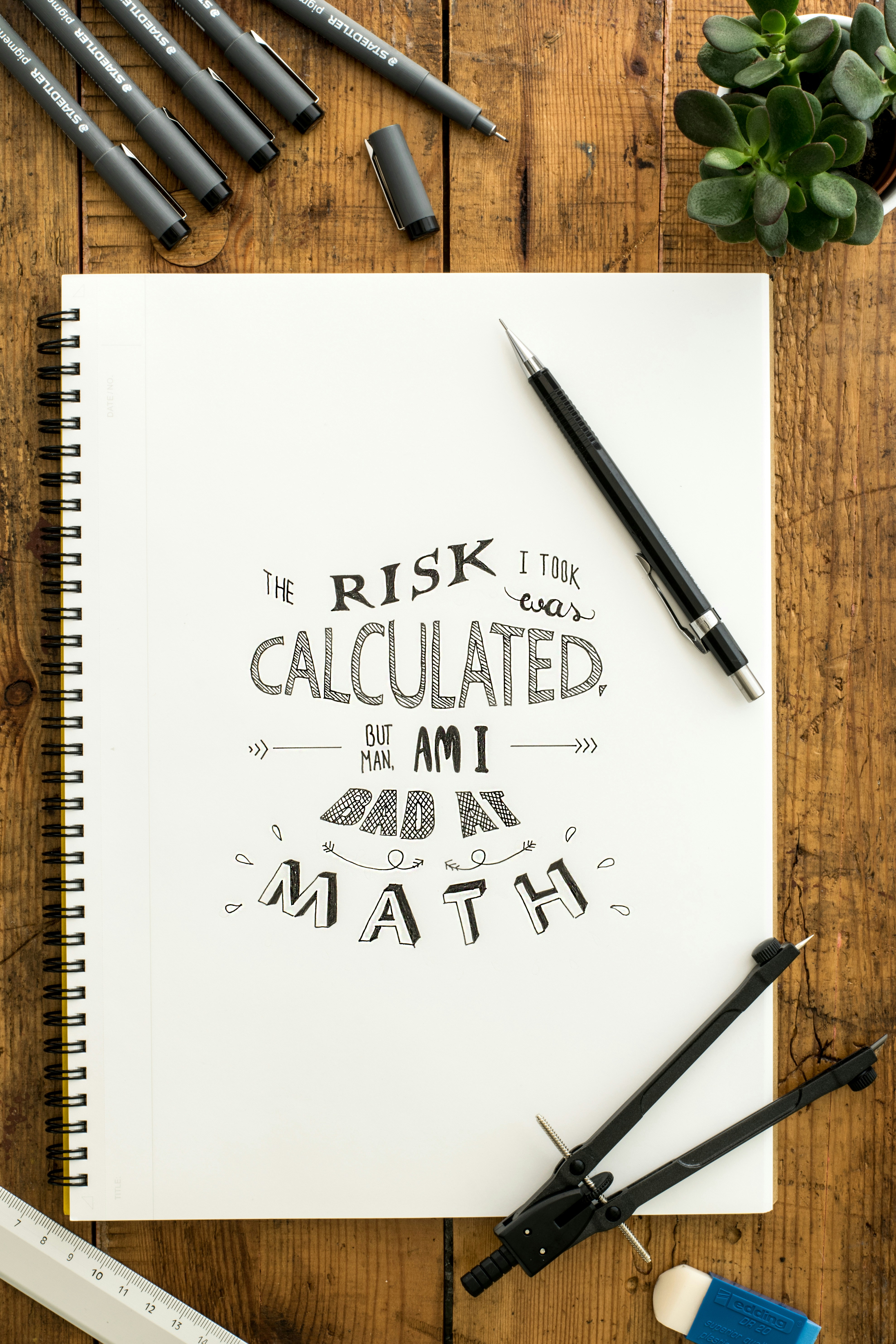 a notepad with the words, the risk is not calculated for any