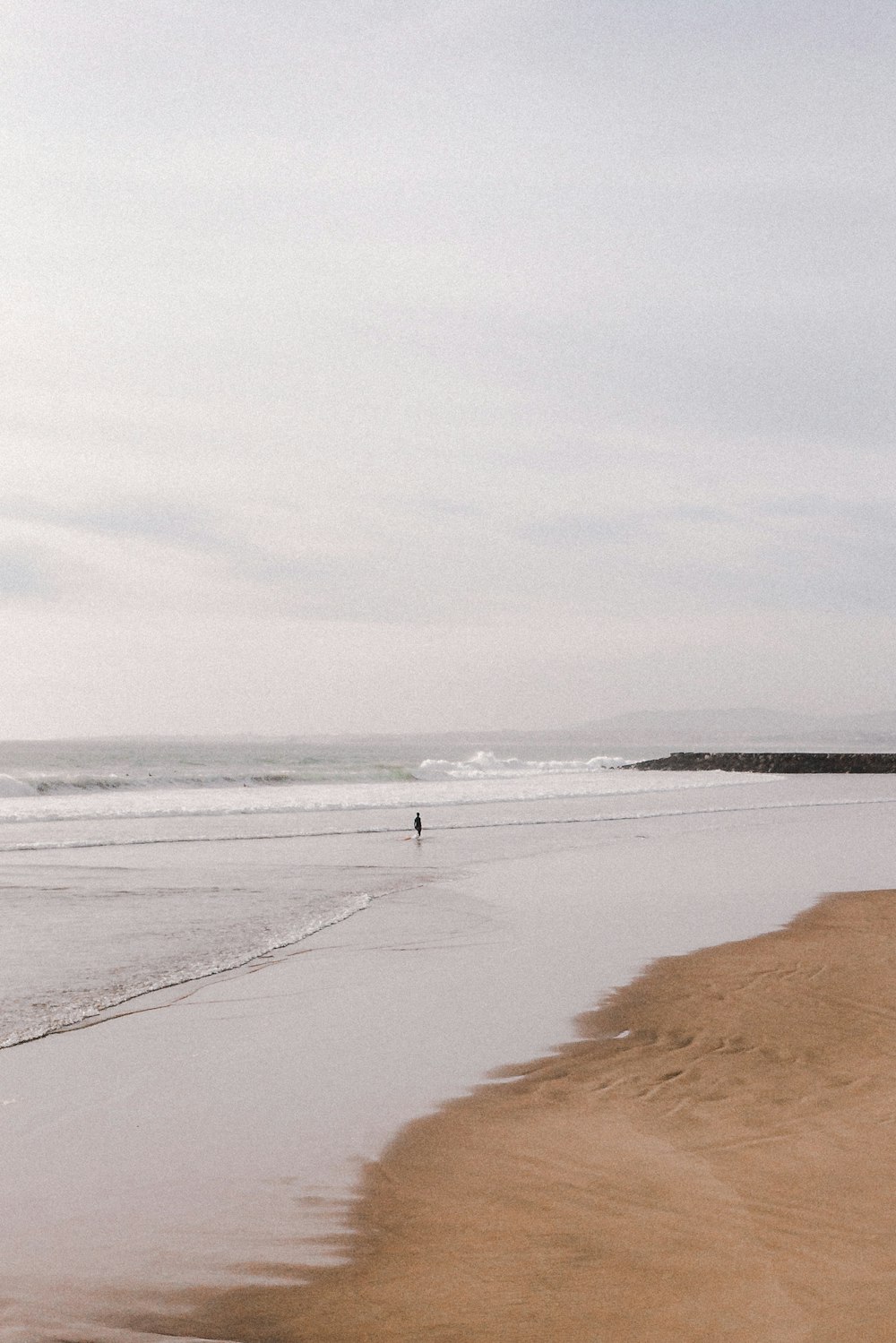 person at the seashore under gray sky