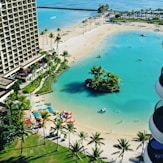 top view of resort near beach during daytime