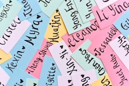 assorted-color of name cards