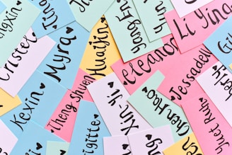 assorted-color of name cards