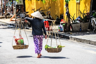 person carrying vegetables with basket