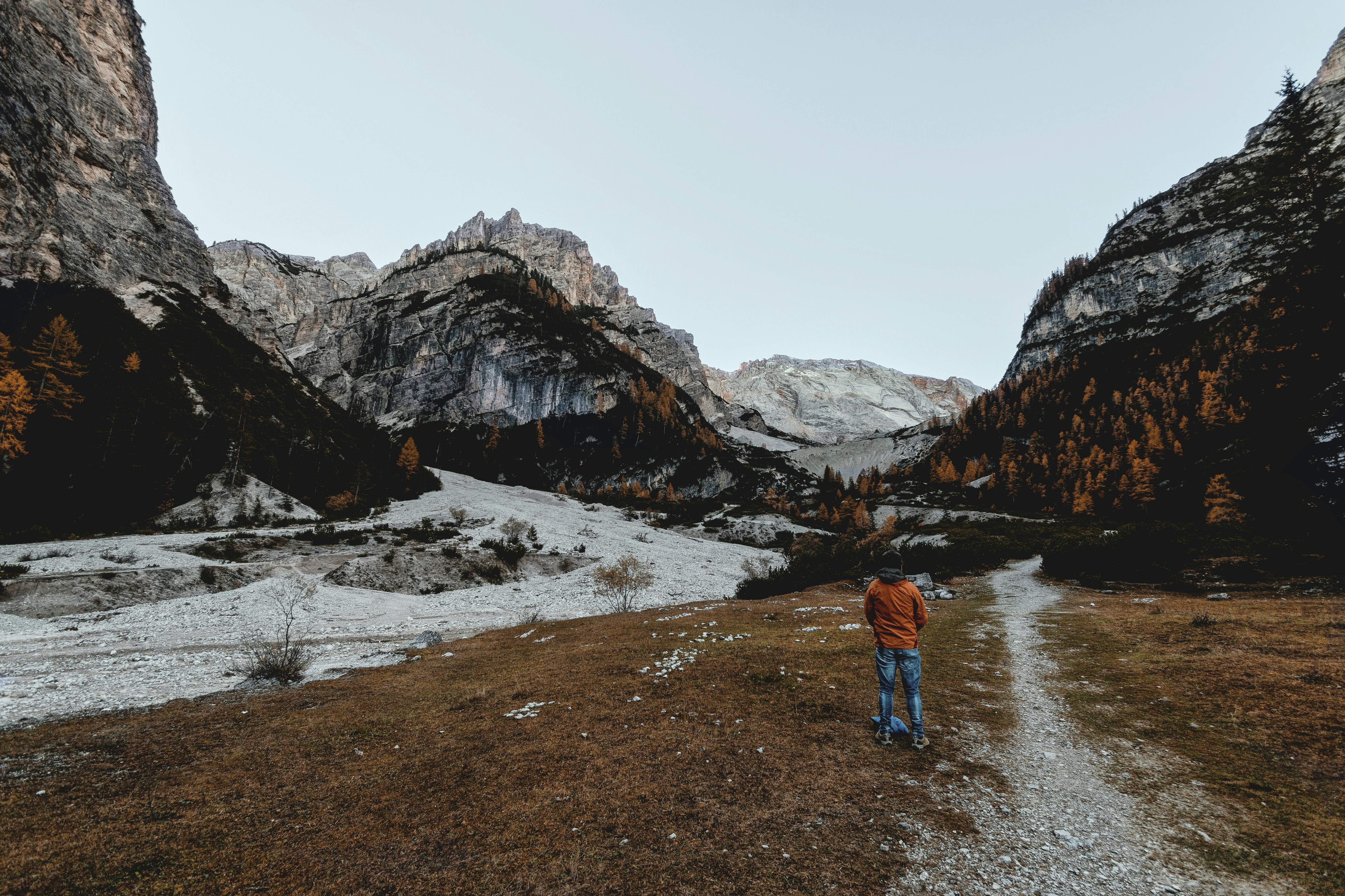 man facing mountain range