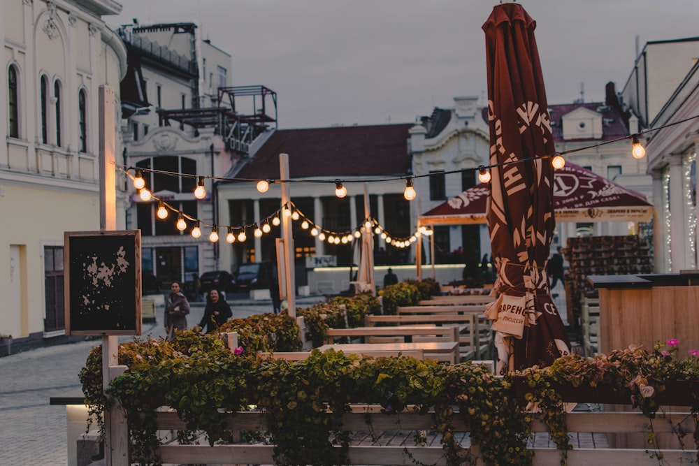 white string lights hanged on posts