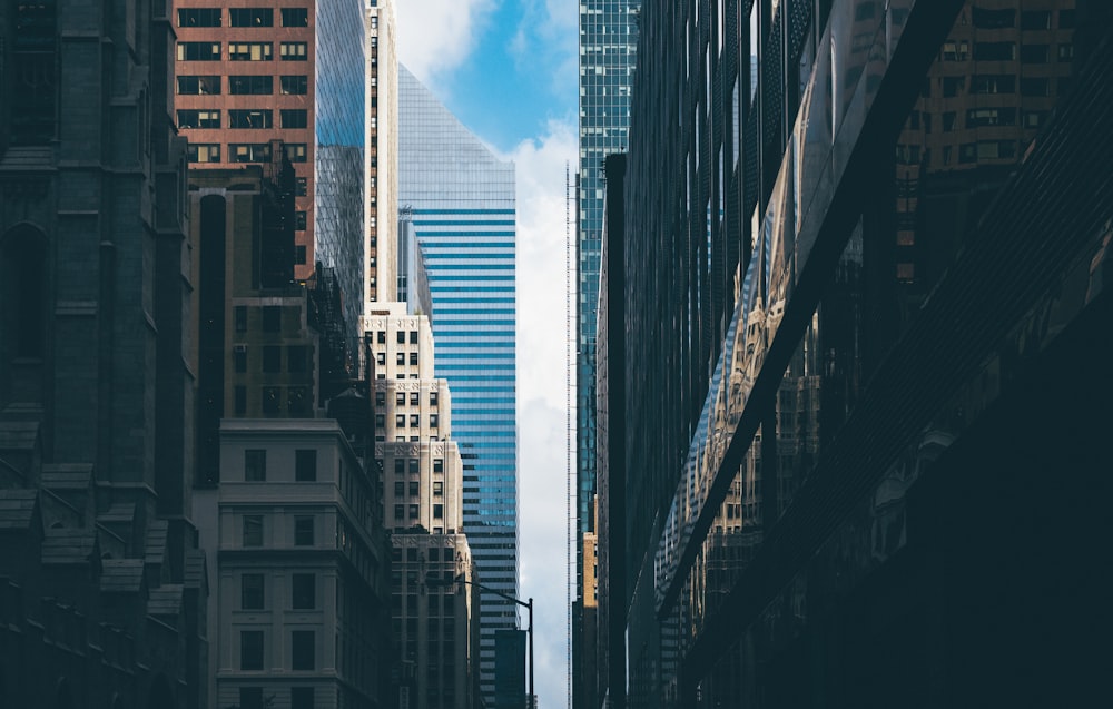 worms eye view of buildings