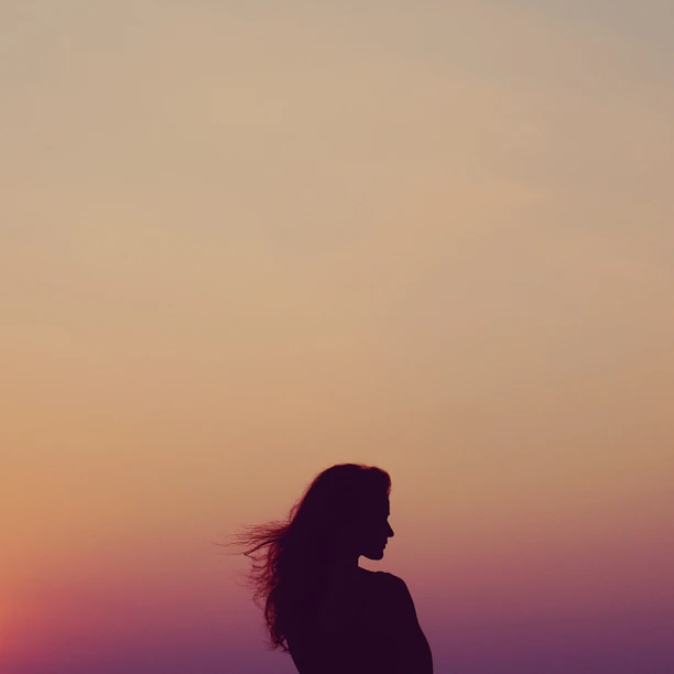 silhouette of woman under orange sky
