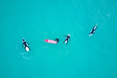 four person on body of water